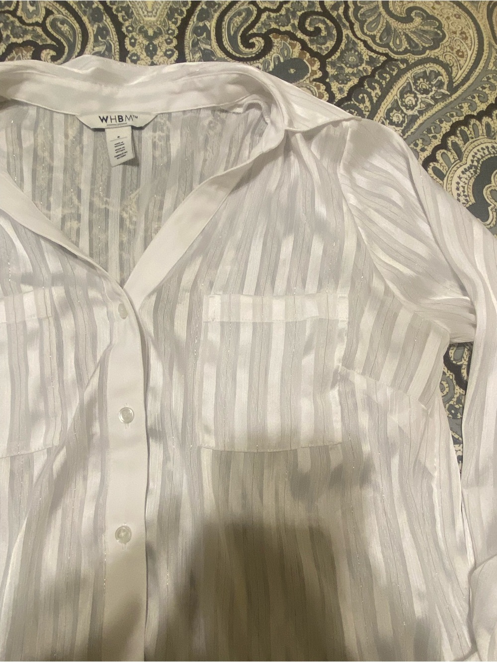 White House Black Market Sheer White Striped Blouse - Picture 5 of 8